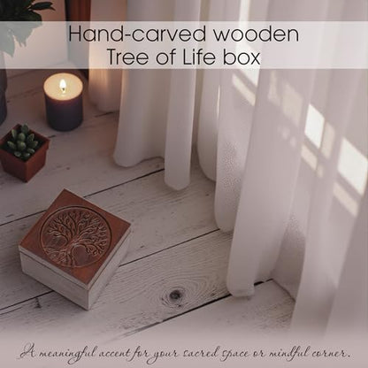 Hand-Carved Tree of Life Wooden Jewelry Box, Keepsake Storage Box for Men - color: KAT- KL Tree Of Life Keepsake Box