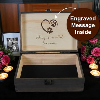 Pet Loss Gift, Engraved Wooden Memorial Memory Box for Dogs & Cats - size: Medium, style: Pet