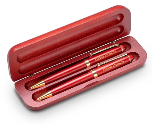 Executive Gift Shoppe | Personalized Cherrywood Double Ballpoint Pen Set with Laser Engraving