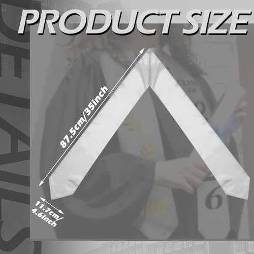 Geyoga 24 Pcs Graduation Stole Bulk Sublimation Blank 70 in - color: Silver