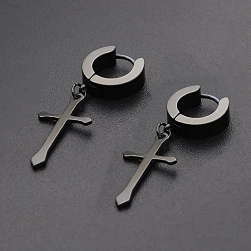 Stainless Steel Cross Earrings Set for Men Women Dangle Hinged Men Women Earrings Silver Gold Black - color: 1 Pari Black (NEW)
