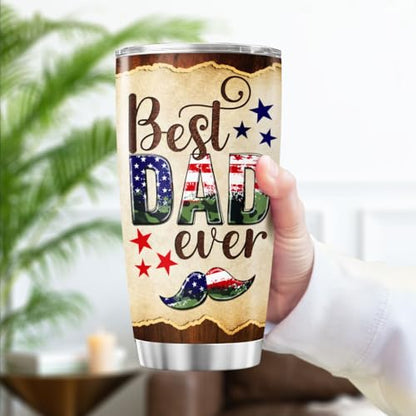 Best Dad Ever Patriotic Tumbler 20oz, Rustic American Mustache Design, Stainless Steel Insulated Travel Mug, Funny Gift for Fathers Day, Birthday, Husband, Grandpa - color: Dad Life S4