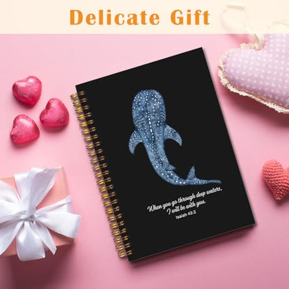 JINYO Whale Shark Christian Notebook for Women Men, Isaiah 43:2 Bible Journaling Notebook, Religious Prayer Journal for Woman, Church Notes Journal, Scripture Spiral Notebooks 5.5x8.3 Inch(black) - color: white Christian Notebook-1