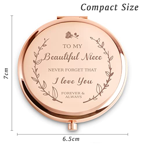 Personalized Gifts for Niece, Inspirational Niece Gifts for Birthday, Engraved Compact Mirror, Graduation Mothers Day Basket Stuffers - color: Niece - I Love You