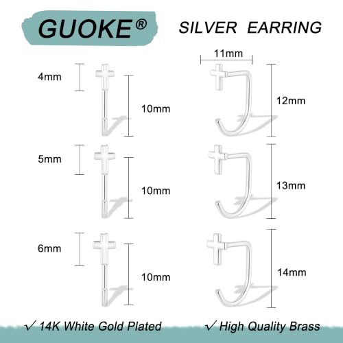 3 Pairs Backless Earrings for Women, Stay Close Half Hoop Earrings - color: Silver-Cross 4/5/6mm