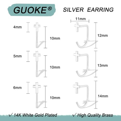 3 Pairs Backless Earrings for Women, Stay Close Half Hoop Earrings - color: Silver-Cross 4/5/6mm