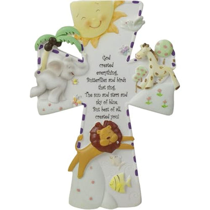 God Created Everything 7 inch Resin Stone Decorative Hanging Wall Cross