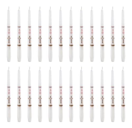 Autom Baptismal Candle - Pack of 24 Sacramental Baptism Taper Candles Individually Boxed, 10", Cross & Shell - color: Cross & Shell