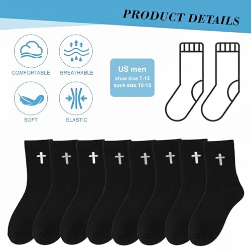 16 Pairs Christian Cross Socks Bulk Religious Elastic Crew Socks Christian Gifts for Men Women - color: Black