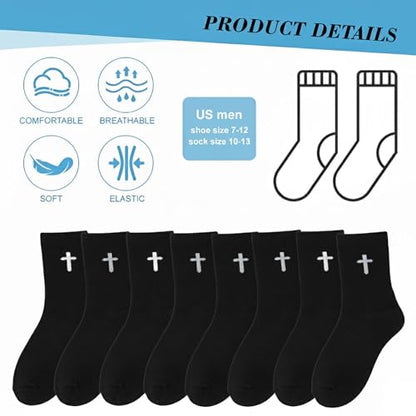 16 Pairs Christian Cross Socks Bulk Religious Elastic Crew Socks Christian Gifts for Men Women - color: Black