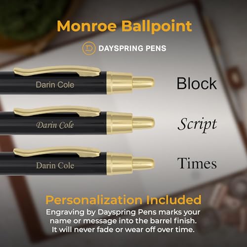 Dayspring Pens Monroe Personalized Ballpoint Pen in Black with Gold Trim - color: Black, style: Customized