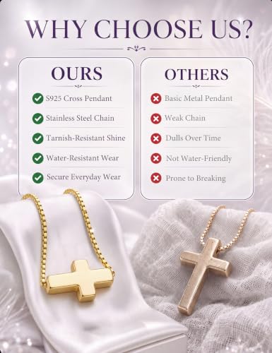 Subiceto Cross Necklace for Women,Small Sterling Silver Cross Pendant - color: Gold-Sideways Cross