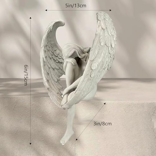 Elegant Angel Resin Sculpture - Hand-Carved Guardian Angel Statue - Kneeling Angel Figurine for Home & Garden Decoration - Emotional & Inspirational Ornament for Tabletop or Staircase Display
