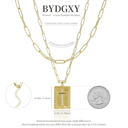 Cross Necklace for Women Girls, 14K Gold Plated Dainty Pendant Necklaces Set, Cute Trendy Faith Christian Religious Everyday Jewelry Gifts Aesthetic Accessories Non Tarnish - color: Double Layer Paperclip