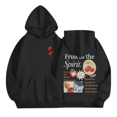 Christian Hoodies for Men Fruit of The Spirit Hoodie Jesus Religious Faith Bible Verse Sweatshirt Graphic Pullover - color: Black, size: XX-Large