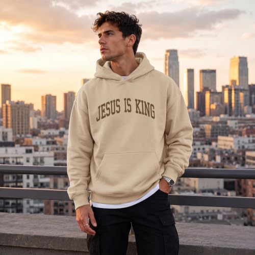 Wrenpies Christian Jesus Love You Hoodie for Men Jesus Is King Faith Religious Bible Verse Hoodies Graphic Fleece Sweatshirt - color: Apricot, size: Small