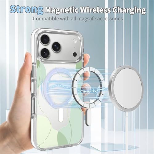 for iPhone 17 Pro Max/iPhone 18 Pro Max Case [Compatible with Magsafe],Girls Women Clear Magnetic Case Silicone Shockproof Protective Cover with Pattern Aesthetic Green Wavy Art - color: Aesthetic Green Wavy Art, size: iPhone 17 Pro Max/iPhone 18 Pro Max
