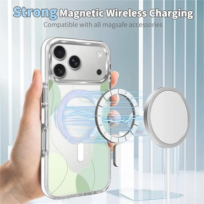 for iPhone 17 Pro/iPhone 18 Pro Case [Compatible with Magsafe],Girls Women Clear Magnetic Case Silicone Shockproof Protective Cover with Pattern Aesthetic Green Wavy Art - color: Aesthetic Green Wavy Art, size: iPhone 17 Pro/iPhone 18 Pro