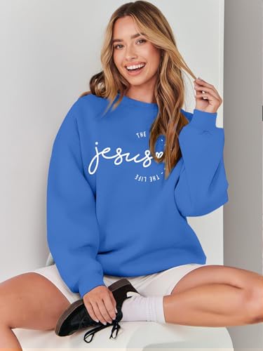 MOUSYA Christian Sweatshirts for Women God Shirts Jesus Graphic Pullover - color: Blue-a, size: Large