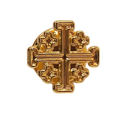 Gold Tone Jerusalem Cross Lapel Pin – Christian Religious Brooch, Faith Symbol Pin, Suit Jacket & Hat Accessory, Gift for Men & Women