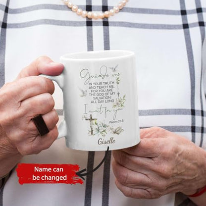 Flower And Cross Accent Cup, Custom Name Religious Mug, Christian Themed Cup 11oz 15oz, Personalized Bible Coffee Mug, Gift For Women On Holiday, Customized Christian Ceramic Mug - color: XUA-624-2341-Guide Me Psalm