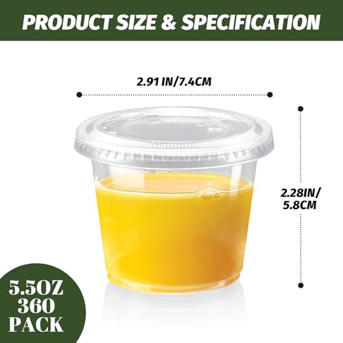 360 Pack 5.5 oz Condiment Cups with Lids, Disposable Jello Cups - size: 5.5oz-360p