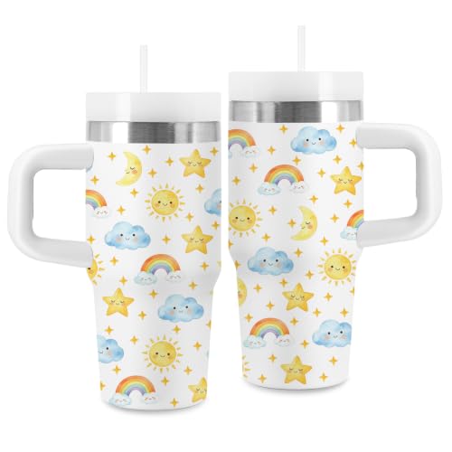 Cute Cartoon Sky Gifts for Kids - 14 oz Tumbler with Handle and Straw, Stainless Steel Insulated Sky Cup, BPA Free Tumblers Birthday Gift for Nature & Weather Lover, Outdoor Sports, Travel - color: Moon1