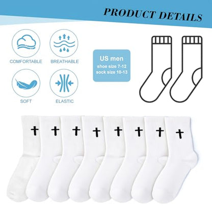 16 Pairs Christian Cross Socks Bulk Religious Elastic Crew Socks Christian Gifts for Men Women - color: White