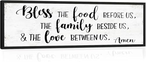 Bless the Food Before Us Wall Decor: Christian Bible Verse Wall Art Farmhouse Kitchen Dining Room Framed laque with Sayings - The Family Beside Us and The Love Between Us Signs 16"x48" - color: Bless the Food Before Us, size: 16"x48"