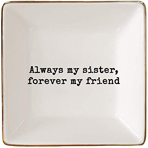 Simply Charmed Sister Gift | Birthday Gift for Sister | Jewelry Ring Holder | Elegant Trinket Tray Organizer Dish - style: Always My Sister