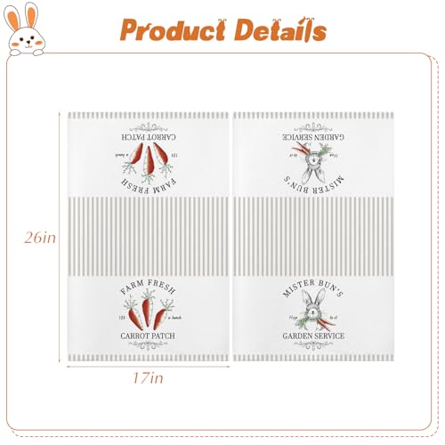 MelonBoat Easter Kitchen Towels Set of 2, Easter Bunny Carrot Patch Decorative Dish Towels, 18x28 Inch Happy Easter Hand Towels, Cute Happy Spring Hand Drying Tea Towels for Home Bathroom Kitchen