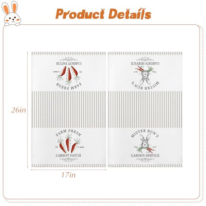 MelonBoat Easter Kitchen Towels Set of 2, Easter Bunny Carrot Patch Decorative Dish Towels, 18x28 Inch Happy Easter Hand Towels, Cute Happy Spring Hand Drying Tea Towels for Home Bathroom Kitchen