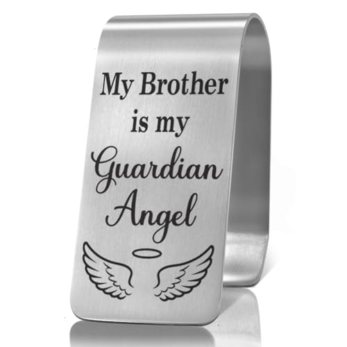 XQLZY My Brother is My Guardian Angel Engraved Stainless Steel Car Visor Clip, Inspirational Guardian Angel Safe Driving Gifts for Brother Sister, Travel Visor Car Accessories, Drive Safe Gifts - color: Sliver072