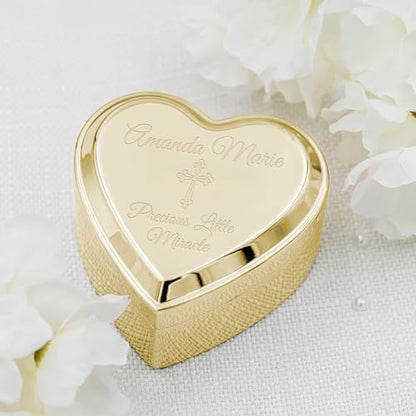 Cherished Moments Personalized Cross Jewelry Box, Heart Keepsake - color: Gold-Custom Cross