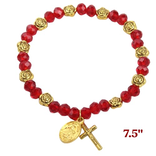 Needzo Our Lady of Guadalupe Rosary Bracelet, Roses of Mary Jewelry Accessory, Gold Toned Charms, Religious Gift, 7.5 Inches