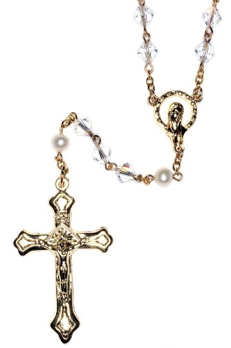 Catholic Prayer Rosary Created with Swarovski® Crystals-Glass-Silver-Gold - color: Clear - April - GOLD