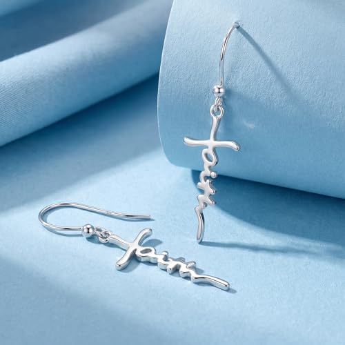 14K Gold Plated Sterling Silver Cross Drop Earrings - color: Cross-Silver