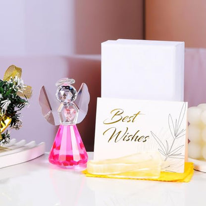 YWHL Pink Crystal Guardian Angel Figurines, Glass Angel Gifts for Women - color: Pink