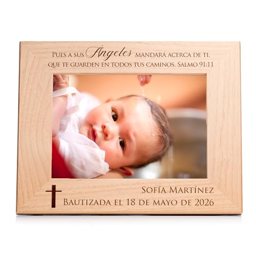 Lifetime Creations Marco de Foto Personalizado para Bautizo – Regalo de Bautismo Grabado para Niño o Niña, Recuerdo de Bautizo, Marco de Madera Dura con Grabado, Hecho en EE.UU. (Foto 5x7 Horizontal) - color: Personalizado - Bautizo (en Español), size: 5"