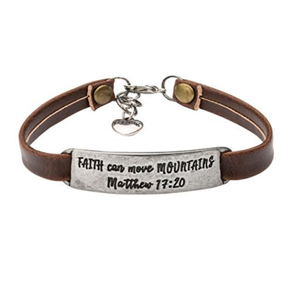 Yiyang Christian Gifts Leather Bracelet for Women Inspirational Faith Bible Verse Religious Jewelry Christmas Birthday Baptism Gift for Women - style: Faith can move mountains Matthew 17:20