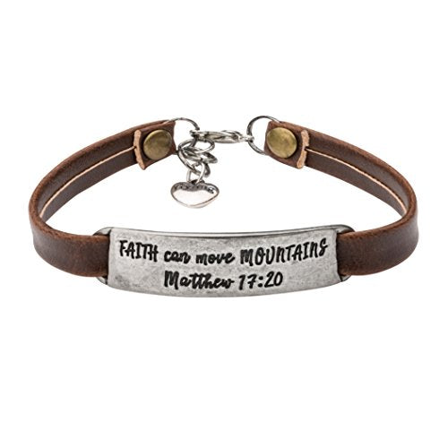 Yiyang Christian Gifts Leather Bracelet for Women Inspirational Faith Bible Verse Religious Jewelry Christmas Birthday Baptism Gift for Women - style: Faith can move mountains Matthew 17:20