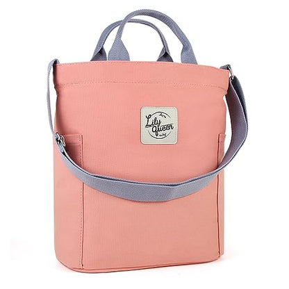 Lily queen Women Canvas Tote Handbags Casual Shoulder Work Bag Crossbody - color: Almond Pink