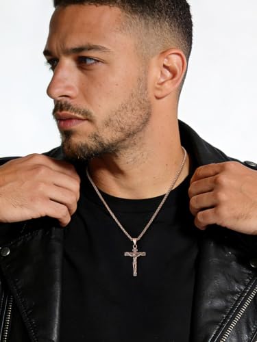 U7 Crucifix Cross Necklace for Men,with 18"-26" Chain - color: 04.Rose Gold