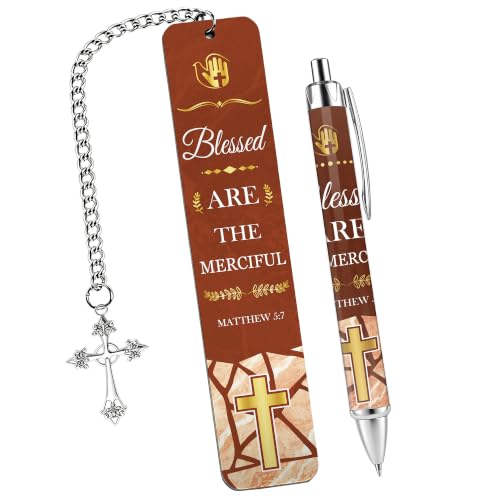 Bible Verse Metal Bookmark Pen Set, Christian Scripture Marker for Women - style: Religious Brown