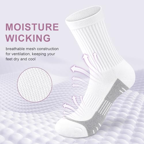cuangya Women Crew Socks Athletic Cushioned Running Hiking 3-5 Pairs - color: 3 Pairs White, size: 5-8