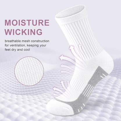 cuangya Women Crew Socks Athletic Cushioned Running Hiking 3-5 Pairs - color: 3 Pairs White, size: 10-12