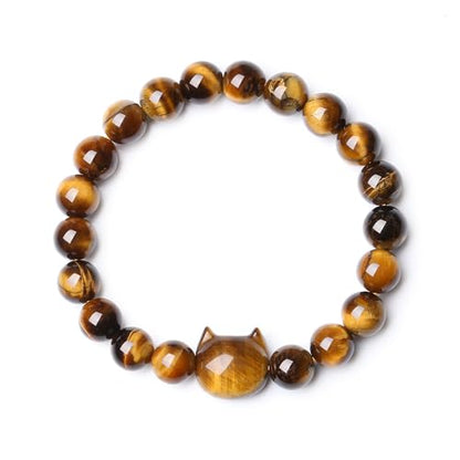 XIANNVXI Crystal Bracelet for Women Men 8 mm Natural Stone Beaded Bracelets Cat Bracelets Cross Bracelets Heart Bracelelt Jewelry for Women Birthday Gifts Stretch Bracelet - color: Yellow - Tiger Eye