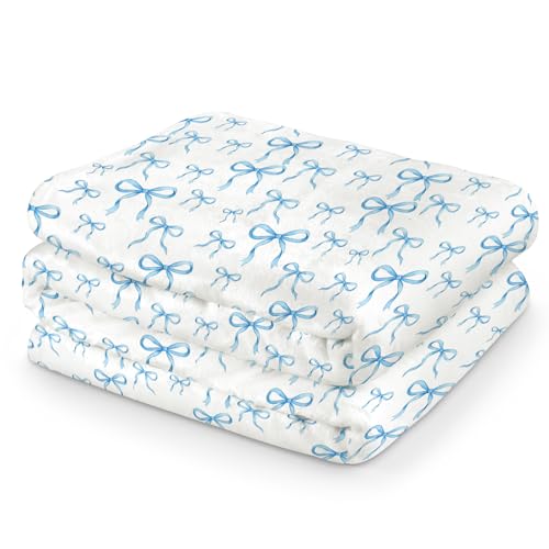 Light Blue Throw Blanket, Pink Bow Blanket, Cute Bow Decor Throw Blanket for Girls Room, Soft Cozy Decorative Blanket, 60 x 80 Inch - color: Blue Bow, size: 60*80IN