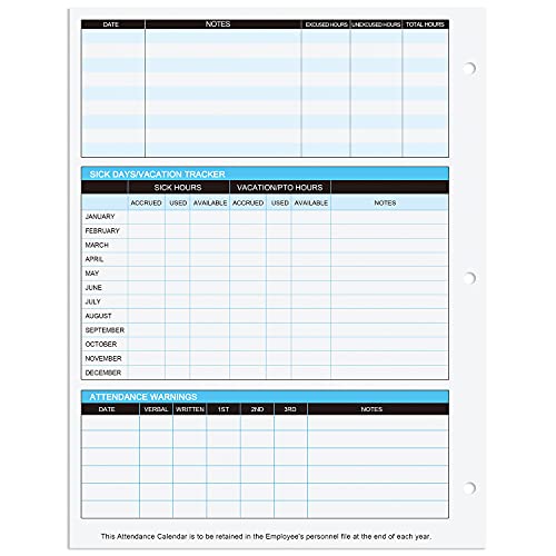 2027 Attendance Calendar Work Tracker Attendance Calendar Cards - 8.5 X 11 Cardstock/Pack of 25 Sheets