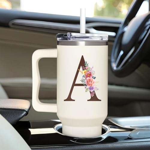 Personalized Gifts for Women, Customized Mother's Day, Birthday, Xmas Gift For Grandma, Mom, Wife, Friends, Sisters, Coworkers, Monogrammed Tumbler 40oz with Lid and Straw - color: A 1
